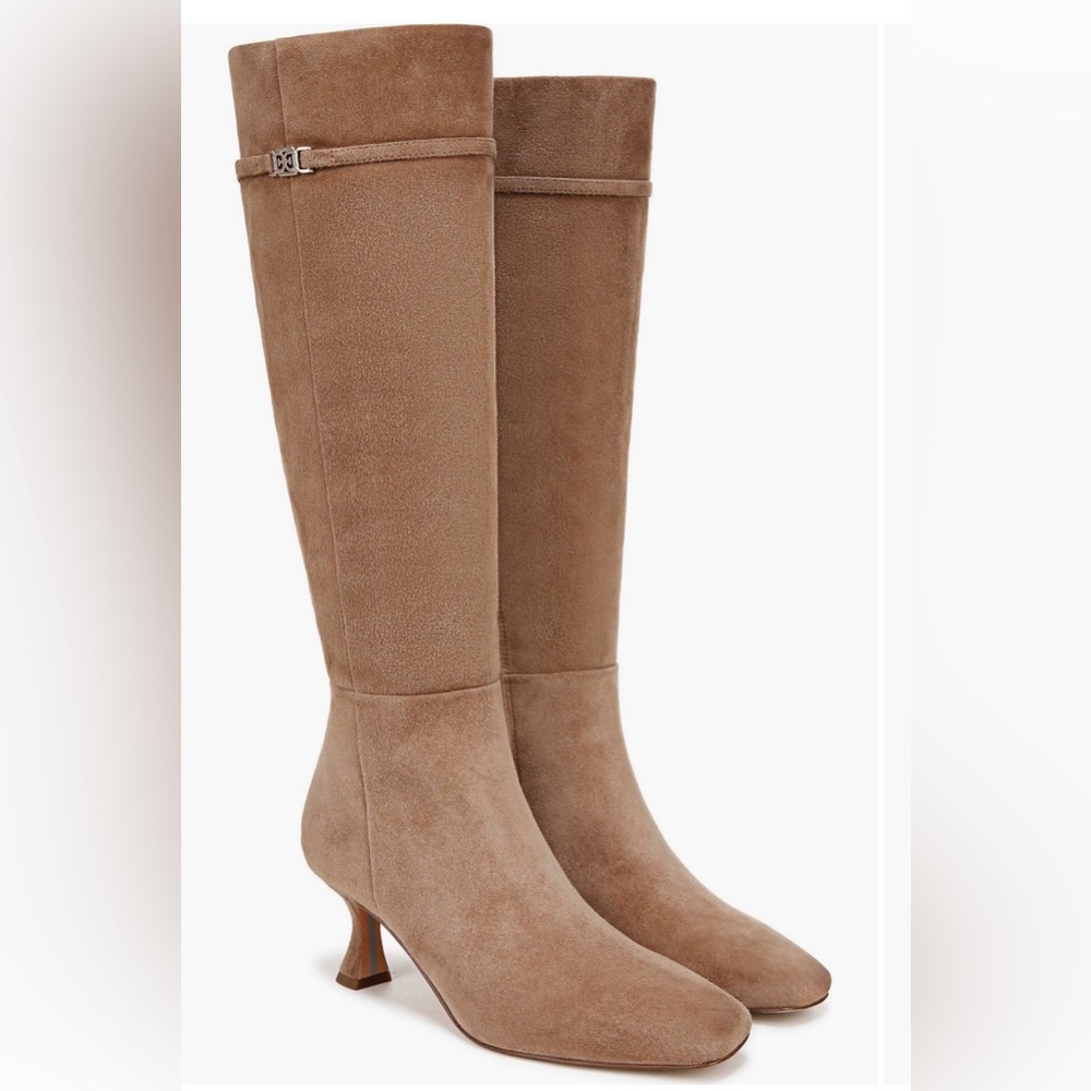 NEW Sam Edelman Lyla Almond Taupe Knee High Boot Wide Calf Size 9.5